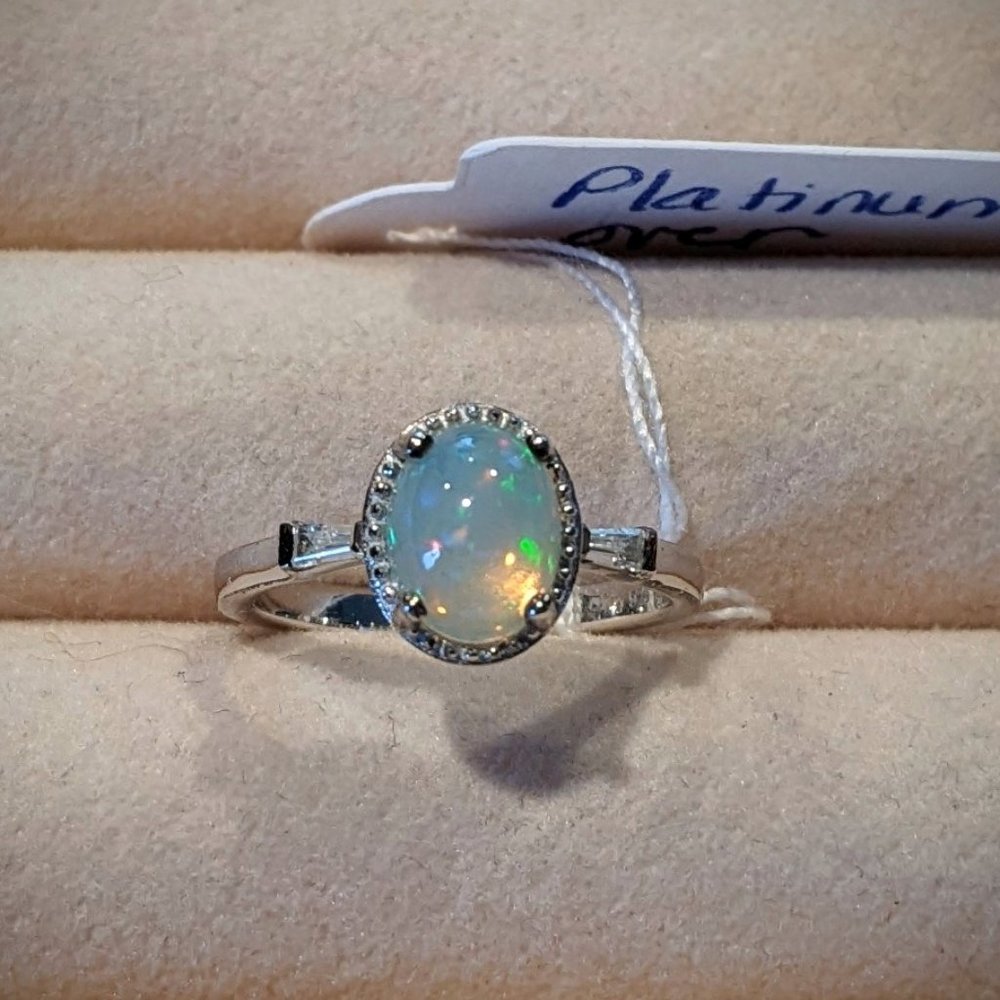 Ethiopian Welo Opal & Natural White Zircon Ring